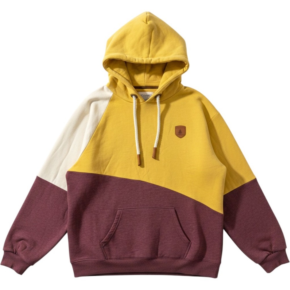 Wanakome Colorblock Hoodie XL Yellow Burgundy White Rope Drawstring Cozy